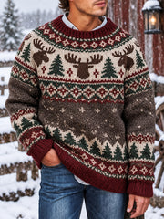 Herren-Pullover im nordischen Stil mit Elchmuster, lässig und aus Kunstfaser