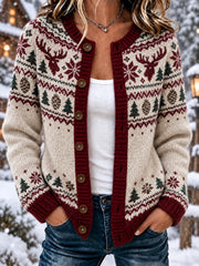 Damen-Strickjacke im nordischen Stil mit Elchmuster – lässiger Cardigan‑Style