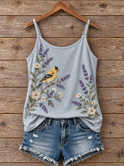 Damen-Top mit Blumen- und Vogelmuster