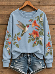 Damen-Sweatshirt mit Blumen- und Vogelmotiv