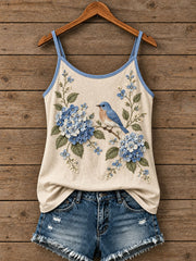 Damen-Top mit Blumen- und Vogelmuster