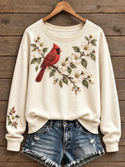 Damen-Sweatshirt mit Blumen- und Vogelmotiv