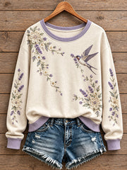 Damen-Sweatshirt mit Blumen- und Vogelmotiv