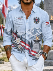 Herren-Shirt mit Nationaltag-Print, waffelstrukturiertes Langarmhemd