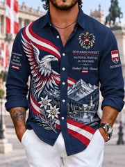 Herren-Shirt mit Nationaltag-Print, waffelstrukturiertes Langarmhemd