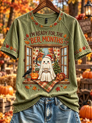 Damen Vintage Ich bin bereit für die Monate Ghost Print Kurzarm T-Shirt
