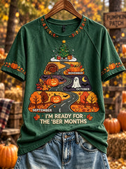Damen-Vintage-T-Shirt mit Kurzarm und Aufdruck „I’m Ready For The 'ber Months“
