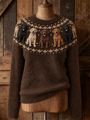 Damen Vintage Labrador Hunde Yoke Isle Print Gemütlicher Pullover mit Rundhals ausschnitt