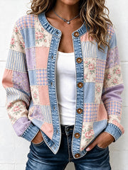 Damen-Strickjacke mit Patchwork-Design