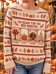 Damen-Vintage-Langarm-Pullover mit dem Aufdruck „I’m Ready For The 'ber Months“