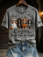 Damen-Kavaliere, weil Menschen gruselig sind Halloween-Hunde drucken kurz ärmel iges T-Shirt