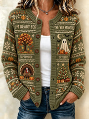 Damen Vintage Ich bin bereit für die Monate Druck Strickjacke im Stil einer Strickjacke
