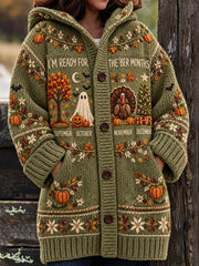 Damen Vintage Ich bin bereit für die Monate Print Composite Fleece Langer Mantel