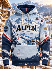 Herren-Kapuzenpullover in Übergröße mit abfallender Schulter und Taschen, inspiriert von den österreichischen Alpen