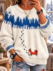 Frauen Nordic Woodland Fox Fuzzy Crewneck Pullover