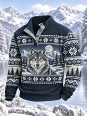 Herren-Winterpullover mit Wolfsmuster, lässig
