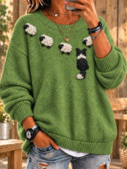 Frauen Schaf Hering Hund Fuzzy Crewneck Pullover