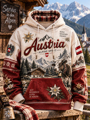 Herren-Kapuzenpullover in Übergröße mit abfallender Schulter und Taschen, inspiriert von den österreichischen Alpen