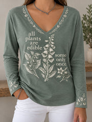 Frauen Pflanzen Liebhaber Kunst bedruckt V-Ausschnitt T-Shirt