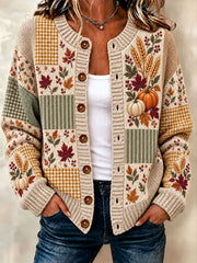 Damen Strickjacke im Herbst Ahornblatt-Kürbis-Stil
