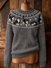 Lässiger Langarm-Pullover mit süßem Katzen design für Damen