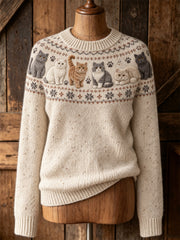 Damenpullover mit niedlichem Katzenmotiv, lässig, langärmlig