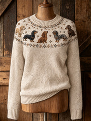 Damen-Langarm-Pullover mit niedlichem Welpenmuster, lässiger Stil