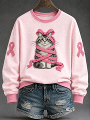 Damen Pink Ribbon Maine Print Lässiges reguläres Sweatshirt