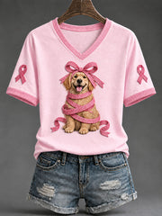 Damen rosa Band Golden Retriever Print Casual T-Shirt