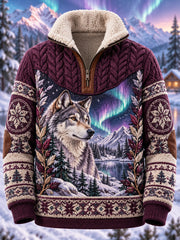 Herren-Sweatshirt mit nordischem Waldtier-Motiv, langärmlig und fleecegefüttert