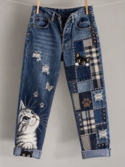 Damen-Latzhose mit lustigen Tiermotiven als Kunstdruck