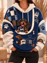 Damen-Kapuzenpullover mit Tasche und lustigen Tiermotiven für Hunde und Katzen, Hundekapuzenpullover