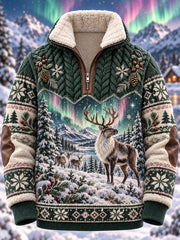 Herren-Sweatshirt mit nordischem Waldtier-Motiv, langärmlig und fleecegefüttert
