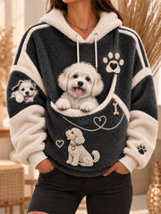 Damen-Kapuzenpullover mit Tasche und lustigen Tiermotiven für Hunde und Katzen, Hundekapuzenpullover