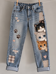 Damen-Latzhose mit lustigen Tiermotiven als Kunstdruck