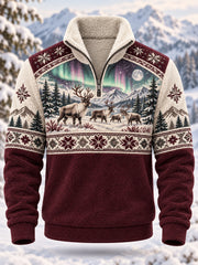 Herren-Sweatshirt mit nordischem Waldtier-Motiv, langärmlig und fleecegefüttert