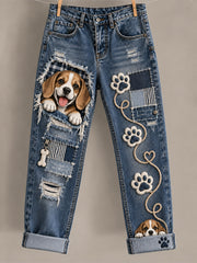 Damen-Latzhose mit lustigen Tiermotiven als Kunstdruck