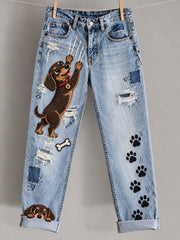 Damen-Latzhose mit lustigen Tiermotiven als Kunstdruck