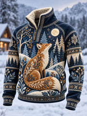 Damen-Sweatshirt mit langen Ärmeln, Fleece-Innenfutter und nordischem Waldtier-Design