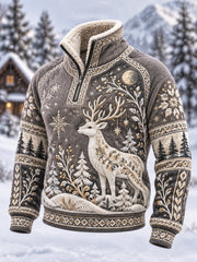 Damen-Sweatshirt mit langen Ärmeln, Fleece-Innenfutter und nordischem Waldtier-Design