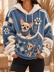 Damen-Kapuzenpullover mit Tasche und lustigen Tiermotiven für Hunde und Katzen, Hundekapuzenpullover