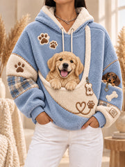 Damen-Kapuzenpullover mit Tasche und lustigen Tiermotiven für Hunde und Katzen, Hundekapuzenpullover