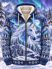 Herren-Kapuzenjacke mit nordischem Waldtier-Print und Fleece-Innenfutter
