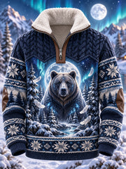 Herren-Sweatshirt mit nordischem Waldtier-Motiv, langärmlig und fleecegefüttert