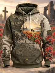 Herren-Kapuzenpullover im Übergrößen-Design mit abgesenkten Schultern und Taschen – Erinnerung an die Schlacht von Verdun