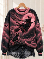 Frauen Brustkrebs Bewusstsein Halloween Hexe Crew Hals Pullover