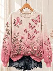 Frauen Brustkrebs Rosa Schmetterling Crew Hals Pullover