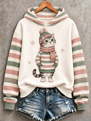 Damen-Sweatshirt mit niedlichem Katzenmuster für den Winter, lässig geschnitten