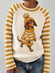 Damen-Sweater mit niedlichem Hundemuster für den Winter, lässig geschnitten