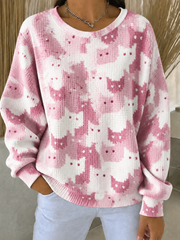 Geripptes Rundhals-Sweatshirt für Frauen zum Thema Brustkrebs